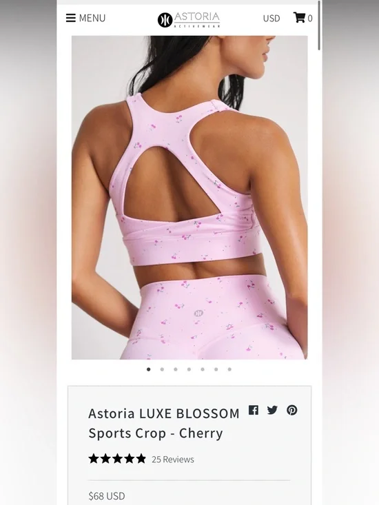 Pink Cherry Patterned Active Set - Sports Bra & High Waist Shorts - Picture 2 of 5